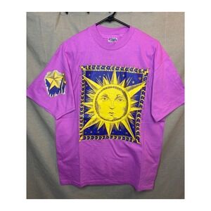 Vintage Sun Face Celestial Graphic T-Shirt Purple Large Made in USA Whimsy